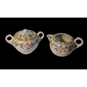 Sugar Bowl & Creamer Hand Painted Japanese Porcelain Made In Japan Vintage
